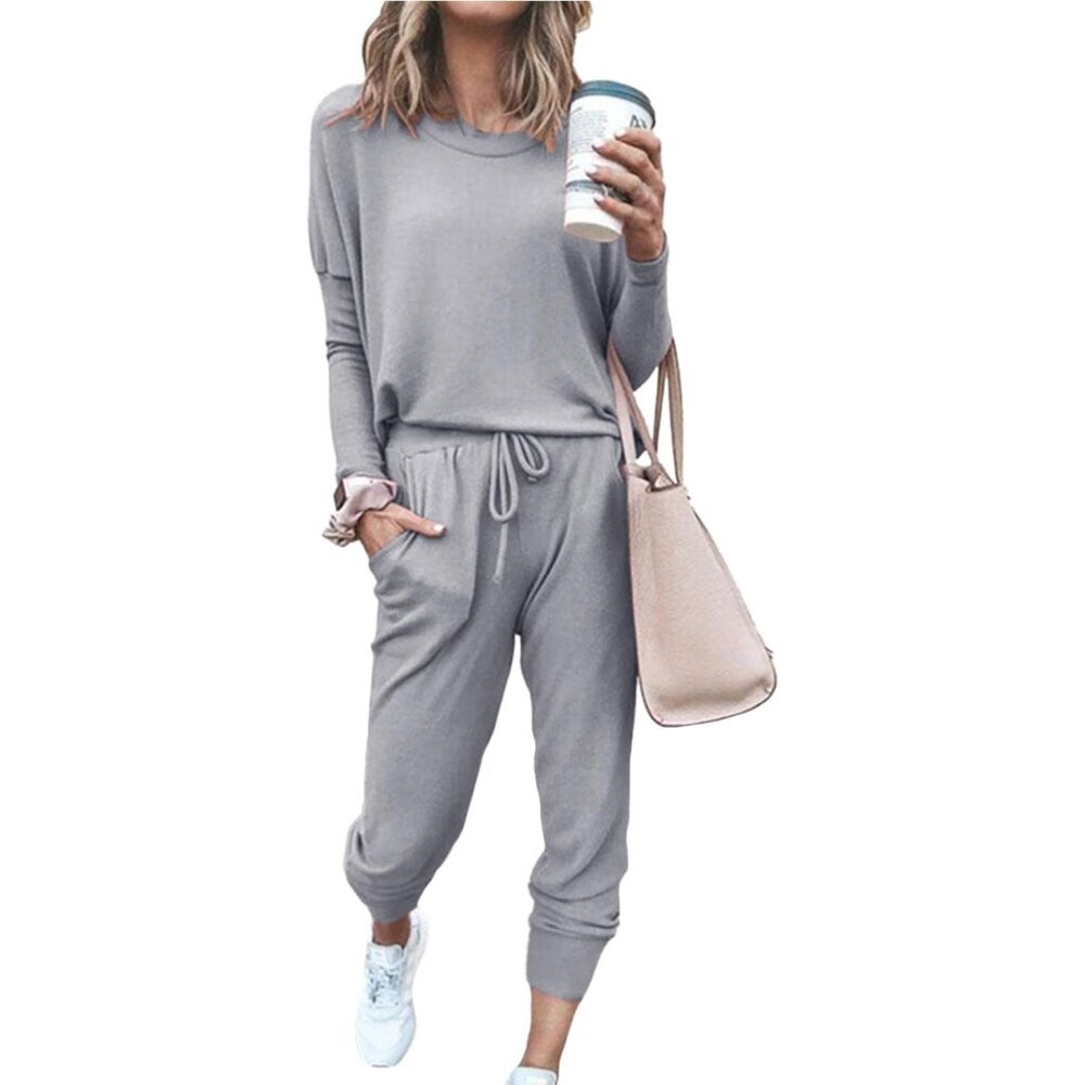 Chic Grey 2-Piece Sweatsuit Set For Women - Perfect For Casual & Active Wear
